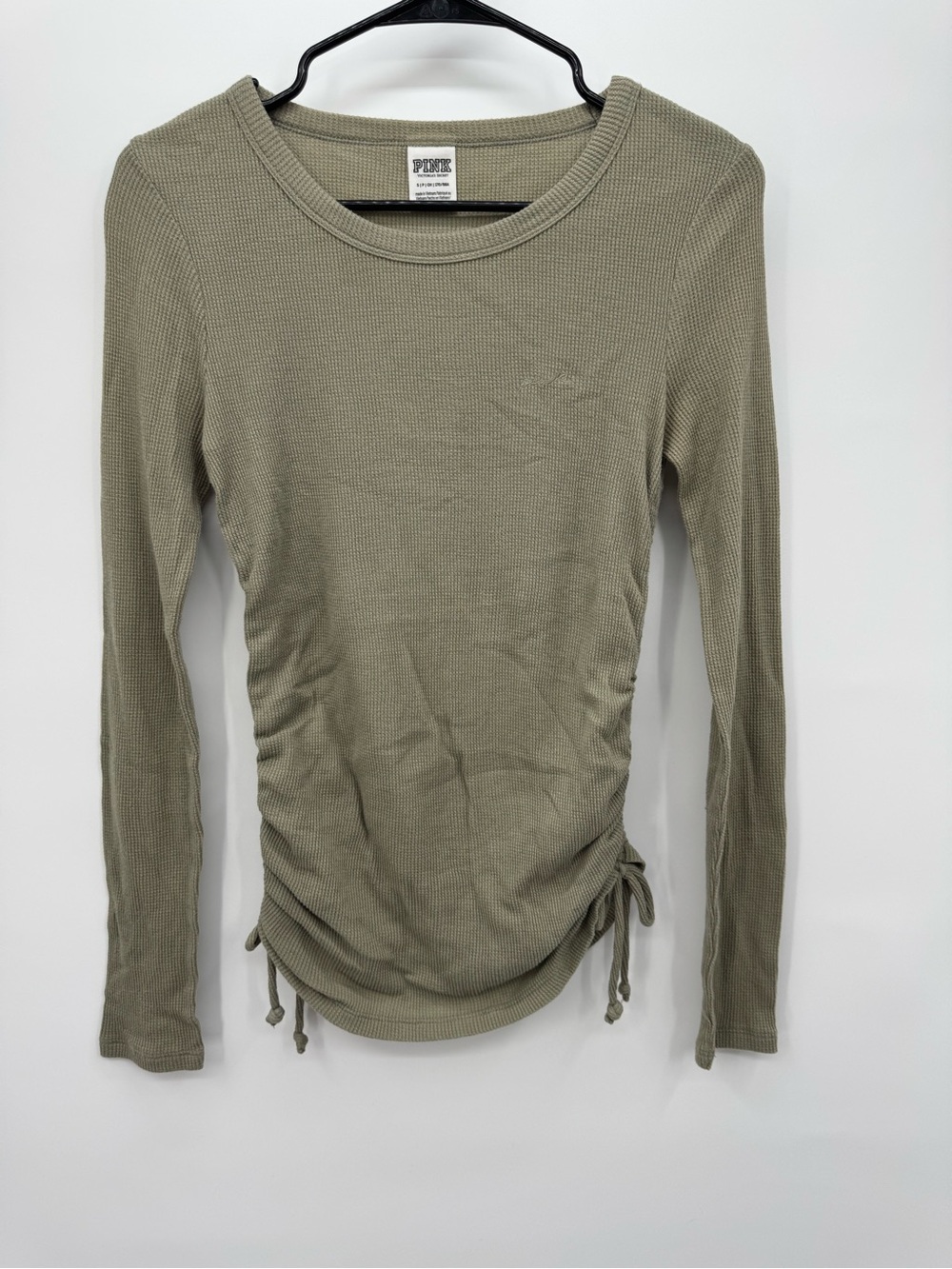 PINK Victoria's Secret Olive Green Thermal Long Sleeve Top Sz S